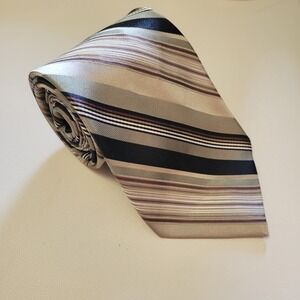 Perry‎ Ellis Portfolio Green Tan Black Men's Silk Striped Tie